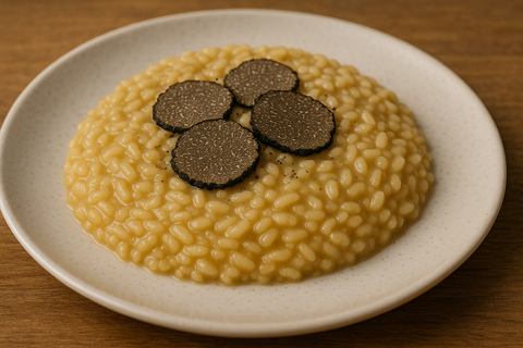 Risotto de trufa en plato cerámico
